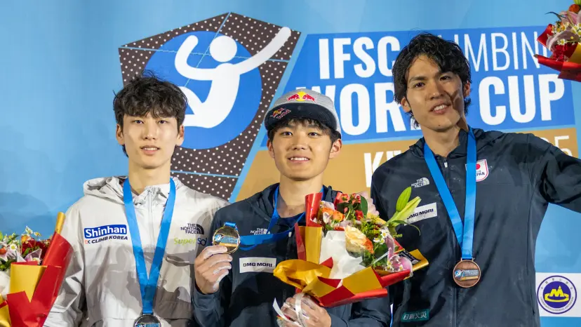 IFSC Climbing World Cup 2025 | 3 Big Takeaways (keqiao, Wujiang, Bali) 2 Sorato Anraku, Dohyun Lee, and Meichi Narasaki on the podium after the IFSC Climbing World Cup 2025 (Keqiao).